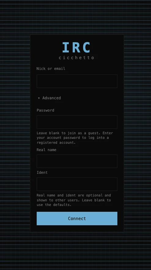 login con opzioni avanzate — password, nome reale, ident
