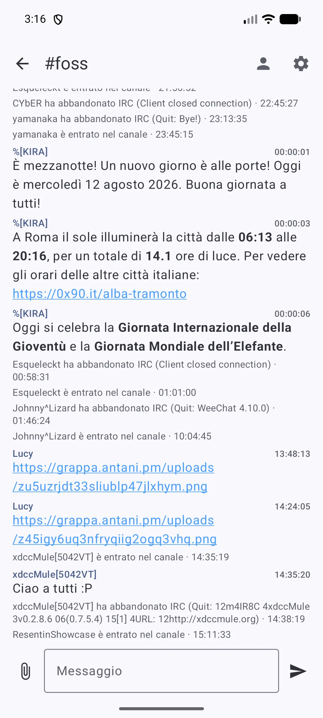 a channel rendered as chat bubbles, with joins and quits folded in