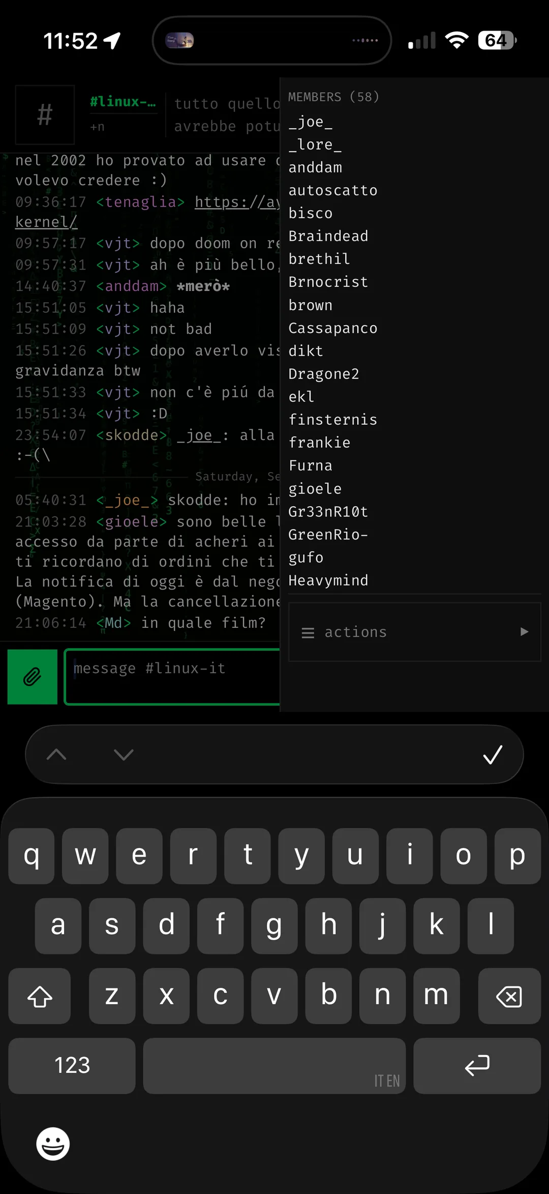the member list of a channel on a phone
